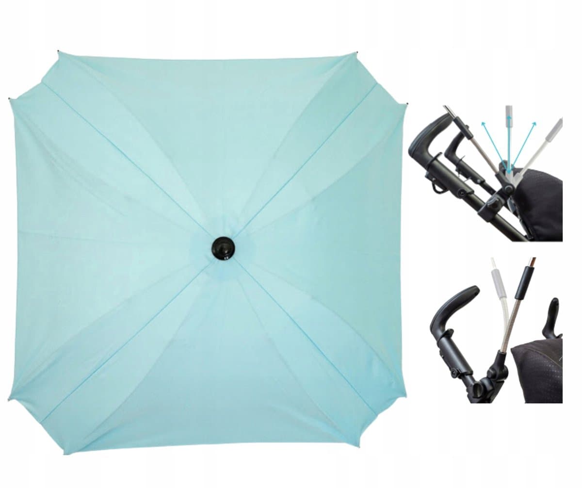 Blauwe Kinderwagen Parasol UV50+ 62cm Vierkant