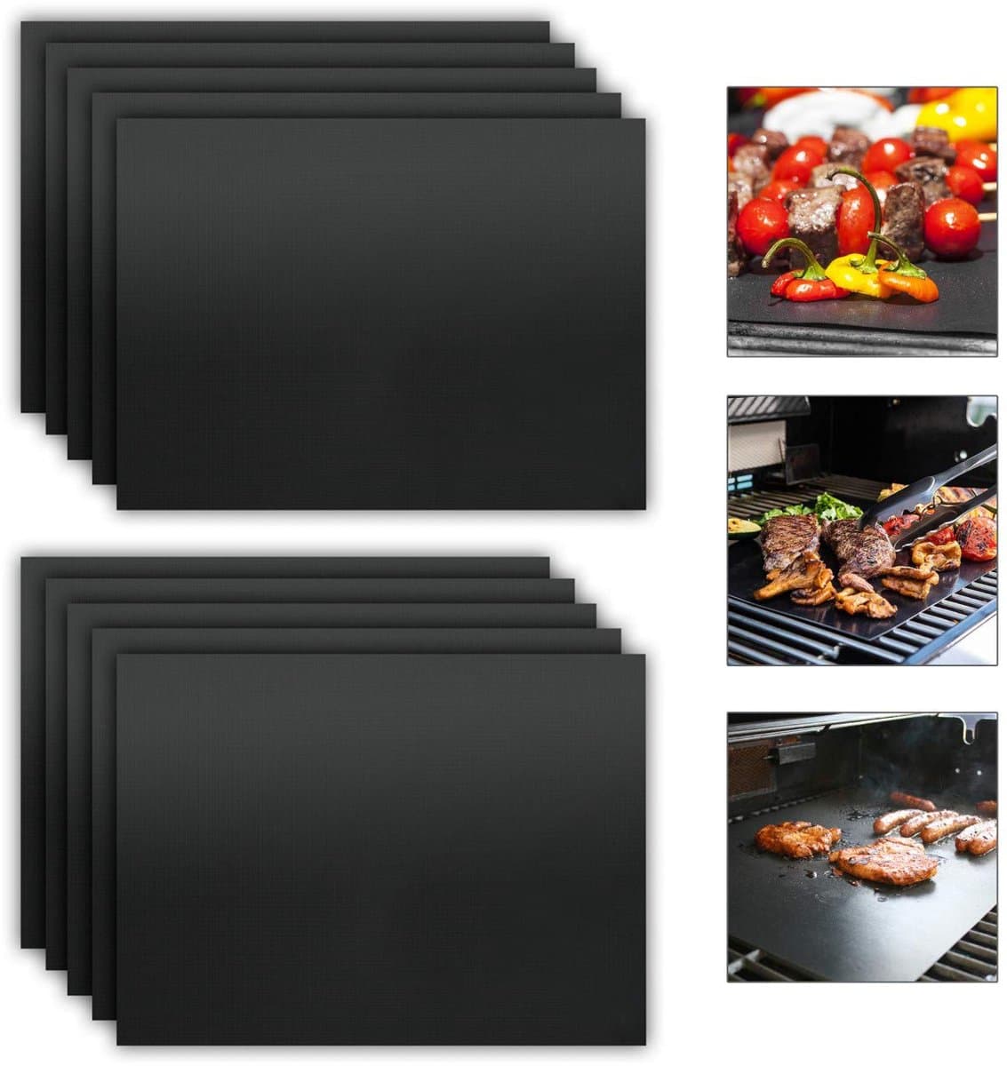 10 Stuks Grillmatten - Antiaanbak - Herbruikbaar - 33x40cm - Hittebestendig - Antiaanbak - Voor Gasgrill En Houtskool, Bbq-Mat - Bakmat - Zwart