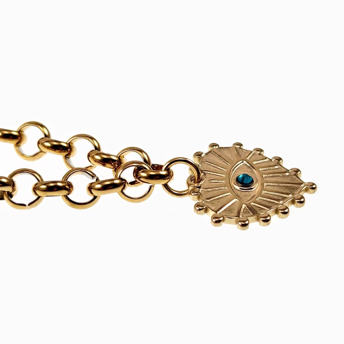 Stijlvolle Ketting Dames - Verguld Stalen - Ronde Schakels - Witte Parels en Boze Oog Hart Hanger