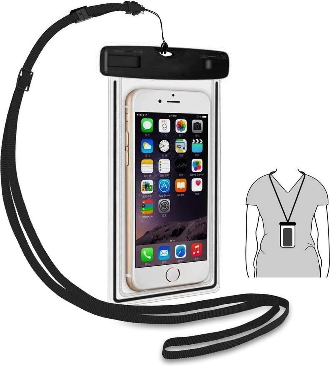 Waterdichte Telefoon Hoes - Waterproof Bag - Case - Cover - Zak - Universeel - Geschikt voor alle Smartphones tot 6 Inch - Zwart