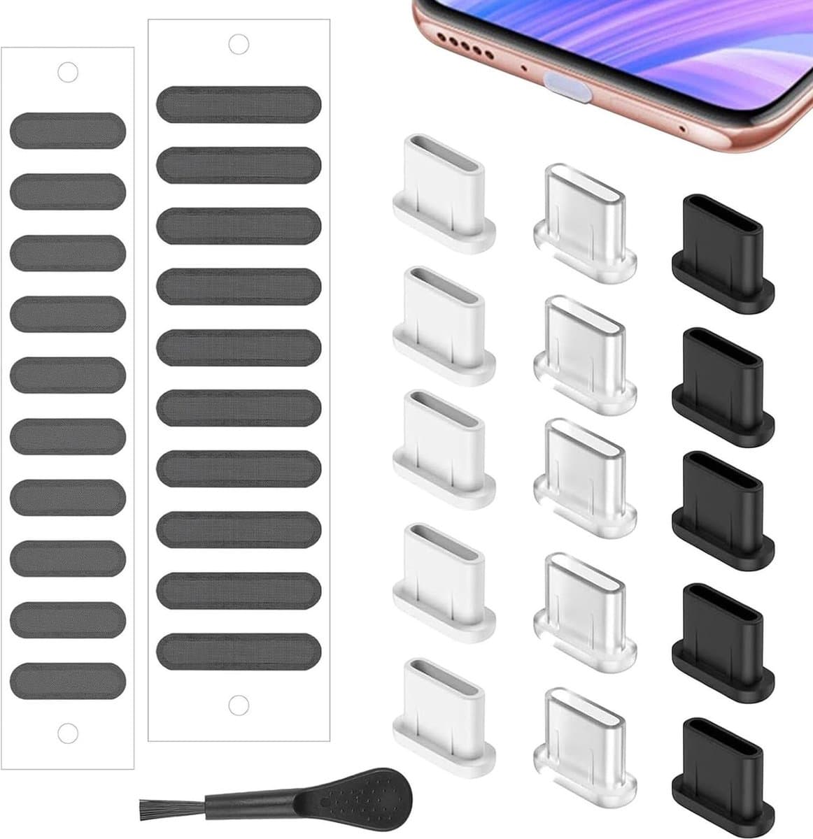 18-delige set stofbeschermstekker voor USB C - iPhone 16/15-serie - telefoonluidsprekerafdekking - telefoon-oplaadpoort-reiniger