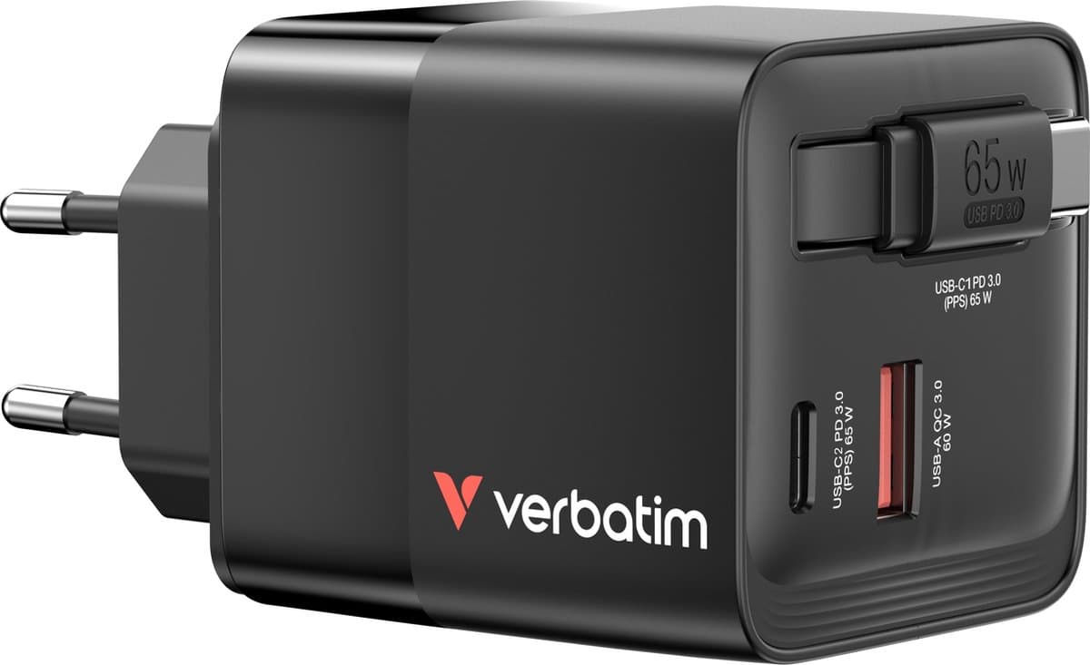Verbatim GaN Wandlader 65W 2-Poorten EU/VK/VS Adapter