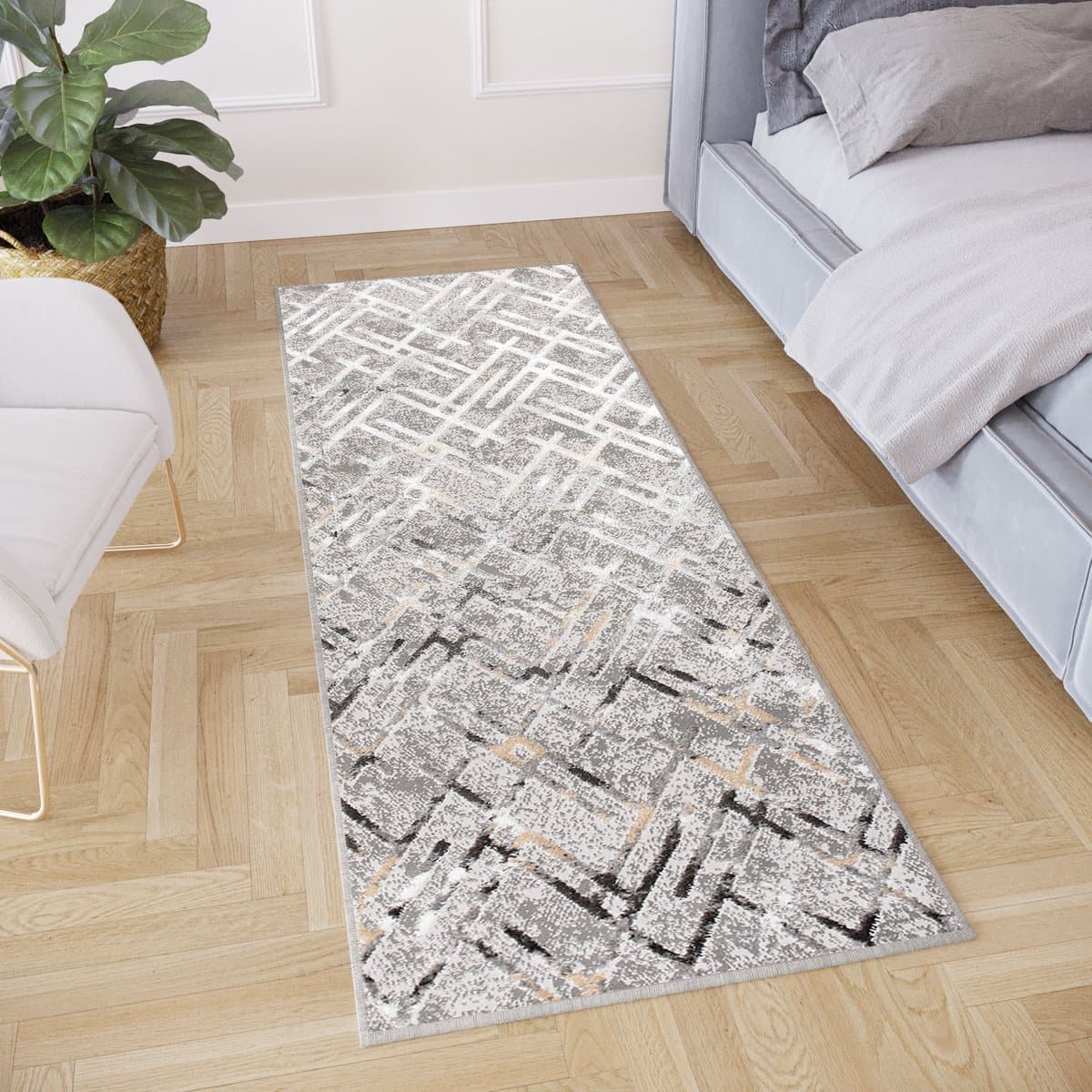 Tapiso Crystal Loper Tapijtloper Beige Gang Laagpolig Vloerkleed Maat- 80x600