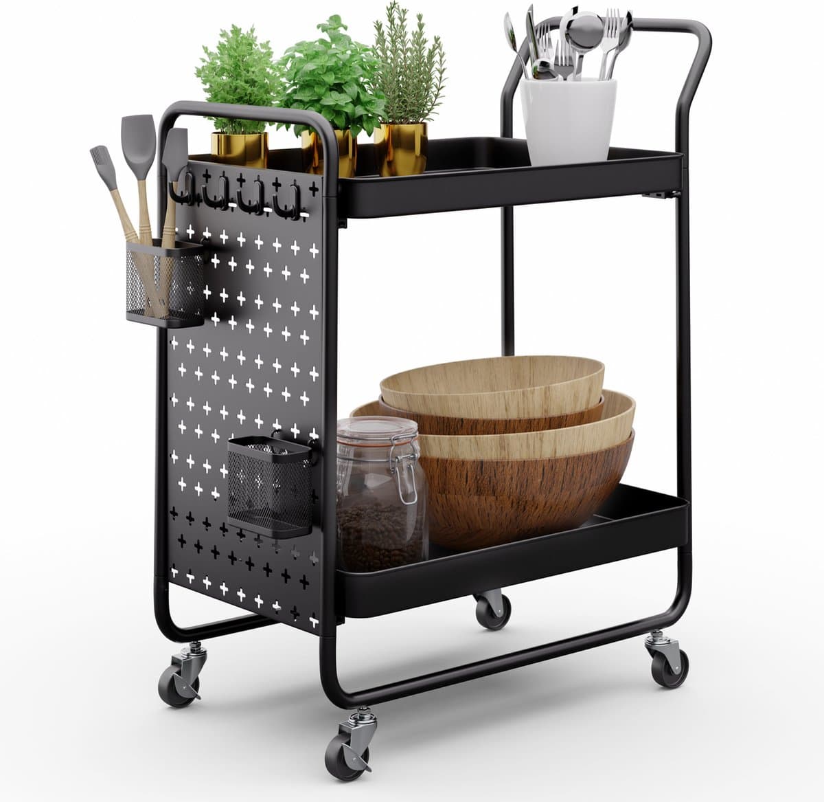 Klarstein serveerwagen met wielen voor eten, drinken & cosmetica, metalen trolley, keukenwagen met werkblad, smalle schappenwagen met wielen, knutseltrolley, boekenwagen & bar trolley