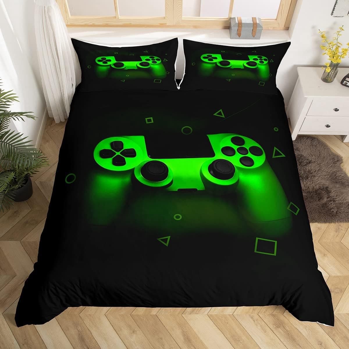 Unyqoos® Grote Groene Gaming Beddengoedset voor Jongens en Tieners met Retro Controller Ontwerp