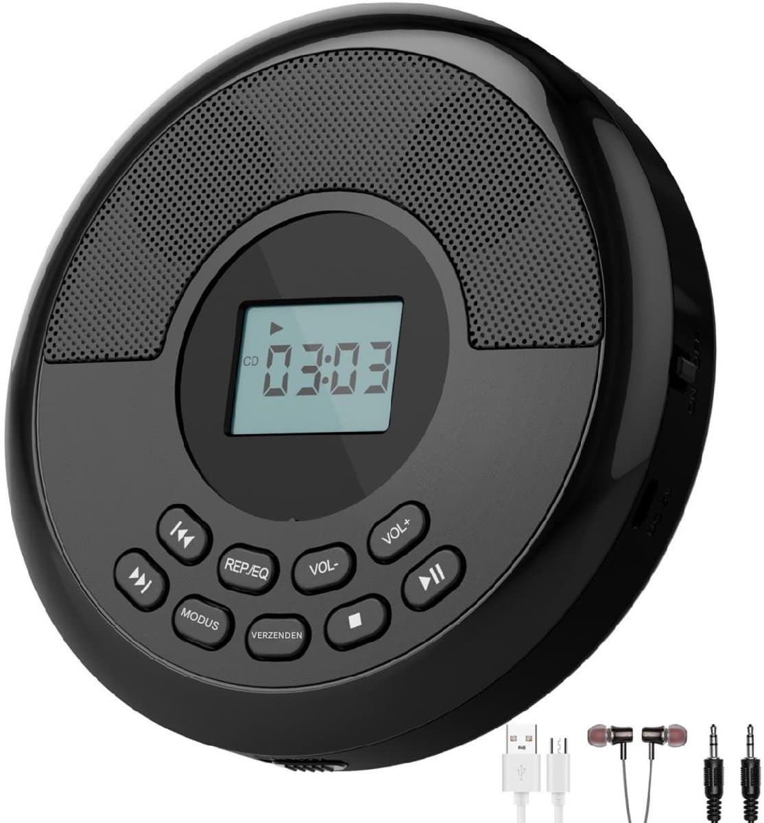 YOZHIQU Draagbare CD Speler - Discman met Bluetooth - 145x30mm - Oplaadbaar met Dubbele Luidsprekers en Anti-Skip Bescherming - Geschikt voor Thuis, Reizen en Studie - Plastic Behuizing - Inclusief Koptelefoon