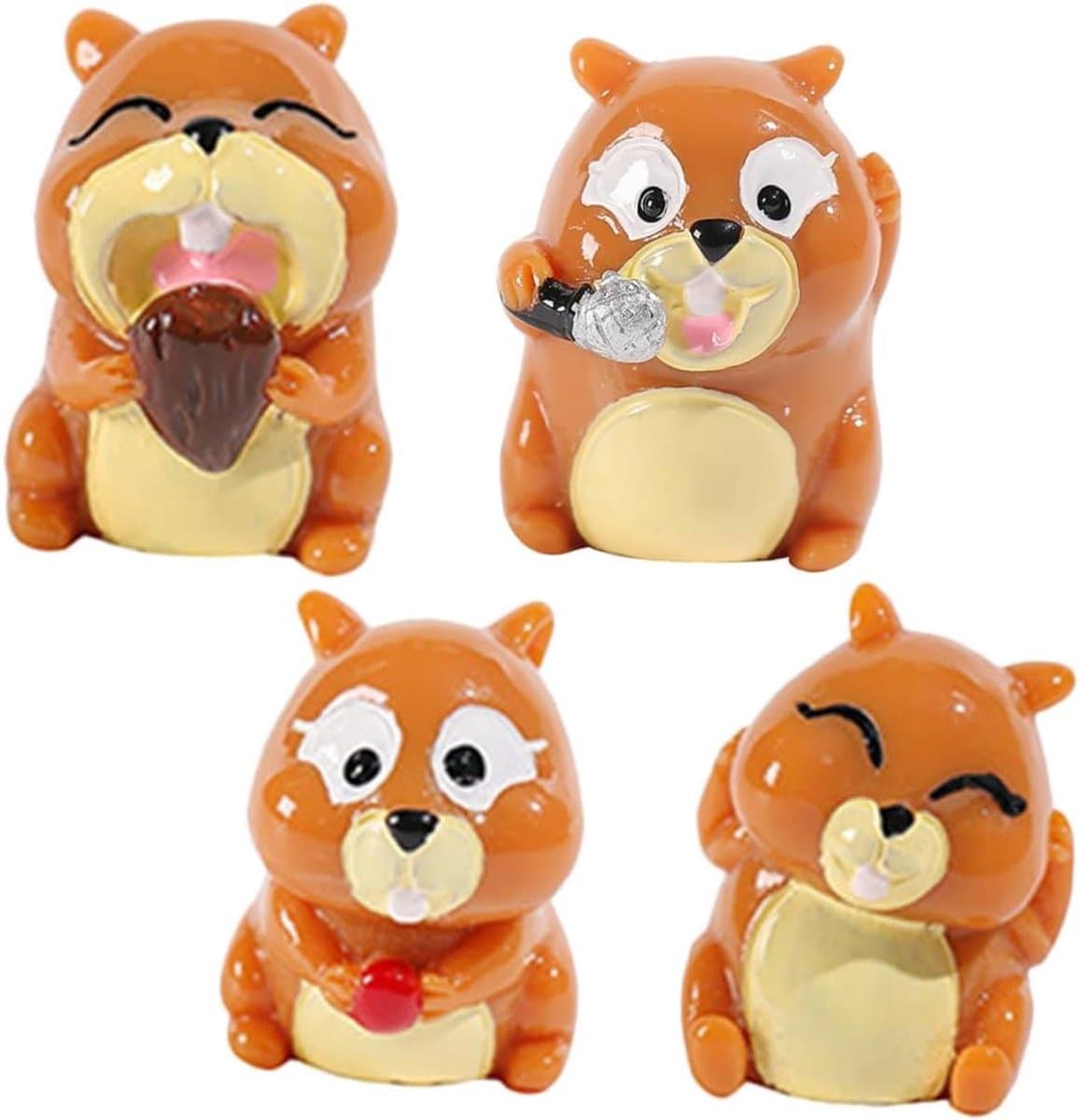 Miniatuur Eekhoorn Beeldjes - Hars Eekhoorn Figuren - Tuin Decoratie - Levendig Cartoon Uiterlijk - 2.7cm Hoog - Diverse Kleuren