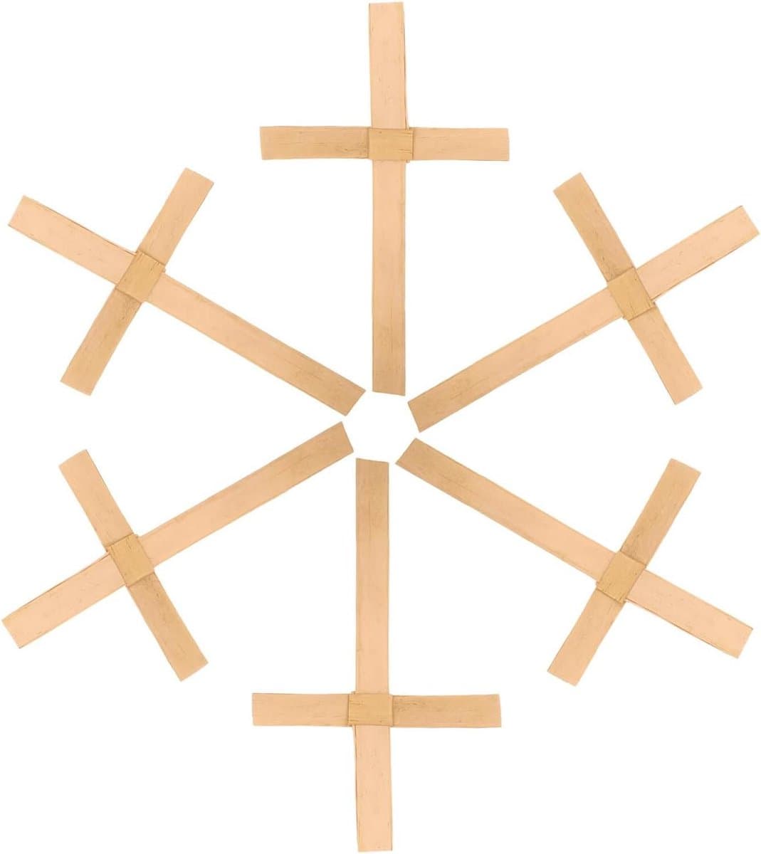 Handgeweven Kruis - Spiritueel Decor - Religieuze Versiering - Handgemaakt Vakmanschap - 6 Stuks - Beige