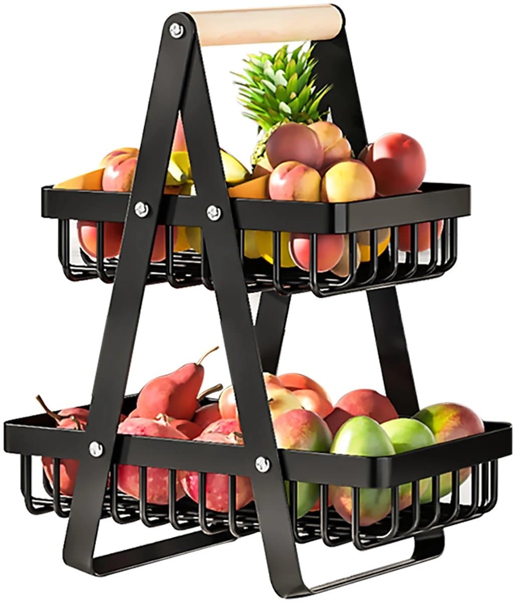 Archi 2-Laags Fruitmand - Fruitschaal van Roestvrij Staal – Afneembare Groente- en Broodmand voor Keuken, Aanrecht en Voorraadkast