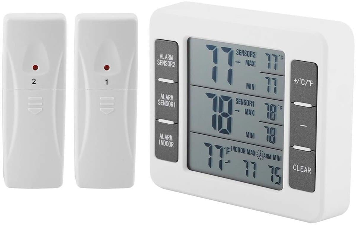 Dailygoods - Koelkast Thermometer - Draadloos Digitaal - Audiogeluid Alarm - Voor Thuis - Vriezer Thermometer - Min/Max Weergave - Geschikt voor Resta...