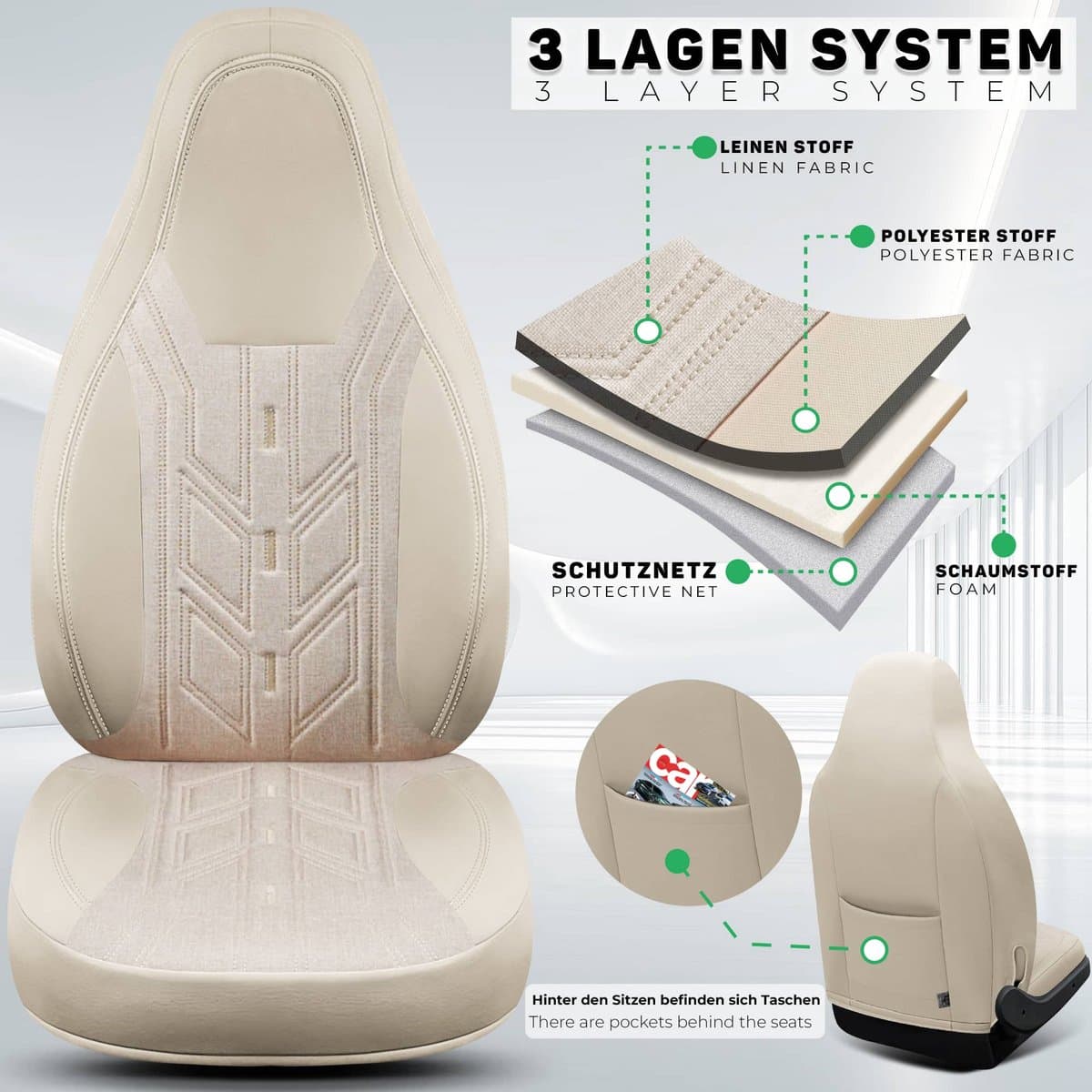 Premium Camper stoelhoezen voor Fiat Sun Camper Hunter 630 Maxi BC5 in Beige (2 losse stoelen)