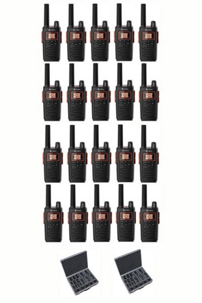 Set van 20 Cobra RX380 vergunning vrije portofoons PMR446 IPX2 en koffer