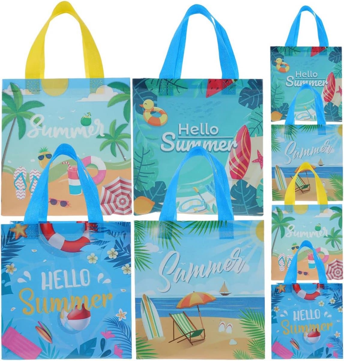 8 Stuks Hawaii Feesttassen - Tropische Cadeau- en Boodschappentassen van Vliesstof met Handvatten