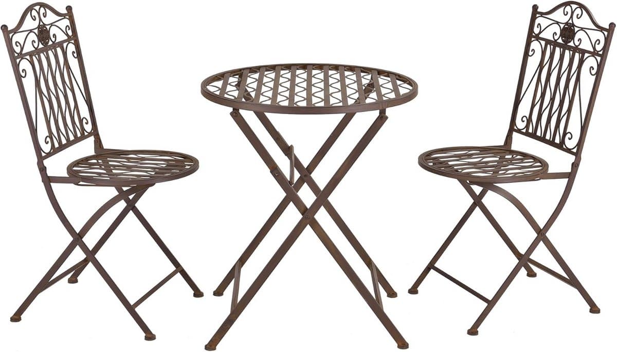 Opvouwbare Bistroset Metaal Bruin met Tafel en 2 Stoelen voor Tuin en Balkon