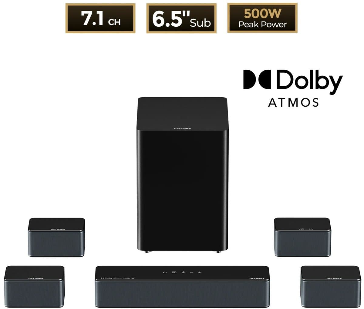 Flolife - D80 7.1 Surround Soundbar Dolby Atmos – Home Cinema Set met Draadloze Subwoofer, 4 Luidsprekers en App-bediening