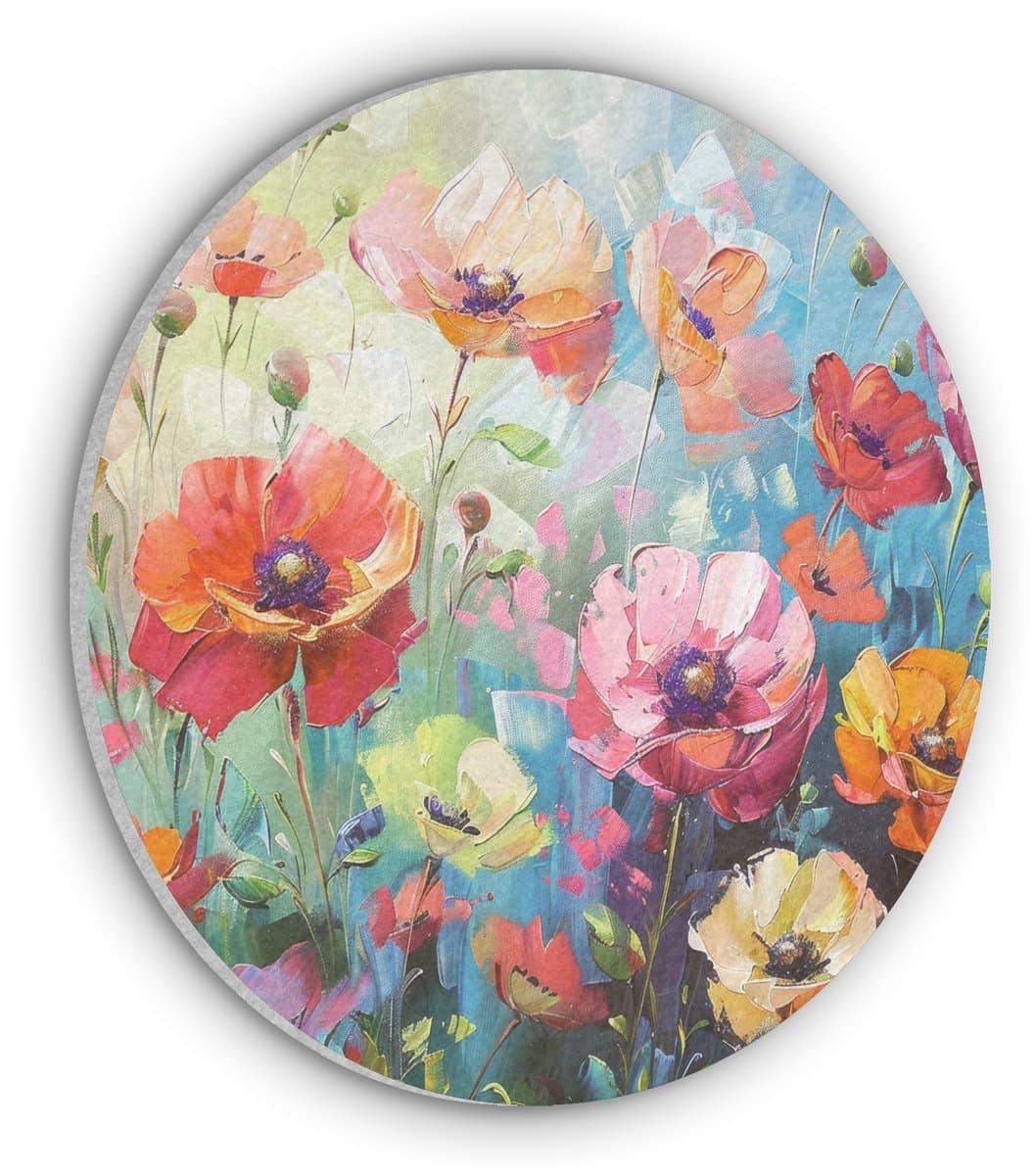 Akoestisch wandpaneel rond 30x30 cm - Vilt schilderij Bloemen - Kleurrijk - Waterverf - Natuur - Zomer - Ronde akoestische panelen - Geluidsdempende wanddecoratie - Geluidsisolatie wandcirkel - Muurdecoratie geluidspanelen