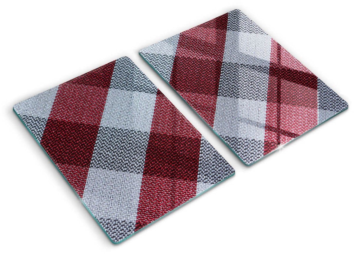 Wallfluent Glazen Snijplanken - Rood en wit geblokt Snijplanken Glas - 2 stucks 40 cm x 52 cm - Wit Snijplanken van Glas - Keuken Snijplank Glas - Hygiënische Snijplank van Glas - Antislip Hakplank van Glas