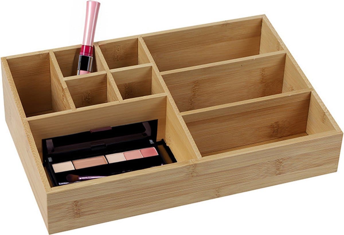 Urban Living Make-up/pennen sorteer organizer - 9-vaks bakje - 33 x 21 cm - bamboe - lichtbruin