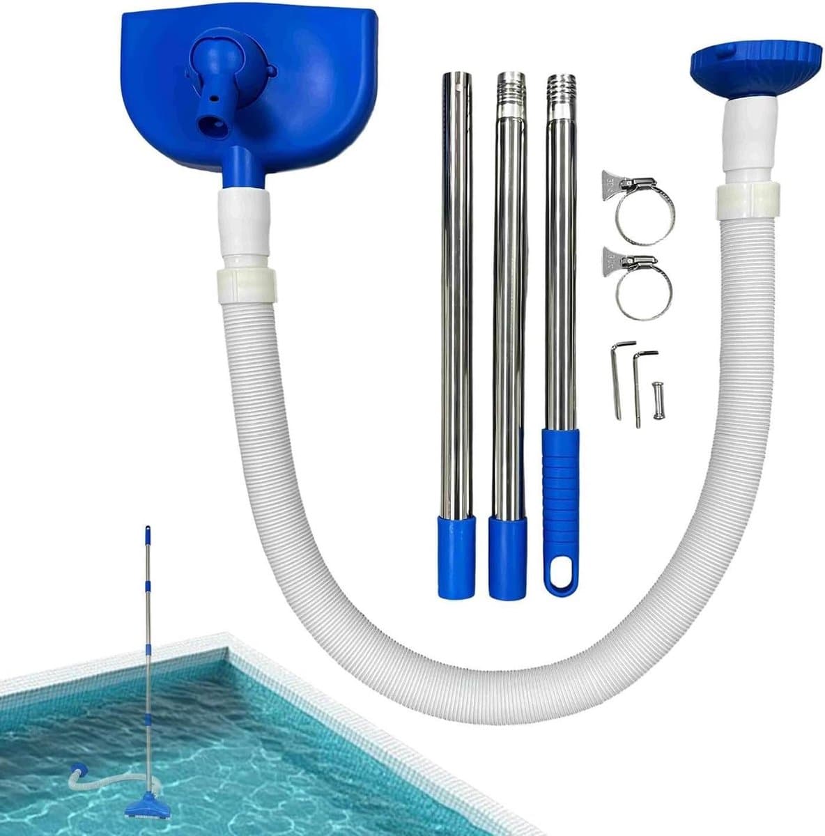 Zwembad Stofzuiger - Waterstofzuiger Badkuip - Zwembad Onderhoud - Gebogen Zuigkop - 155 cm - Blauw