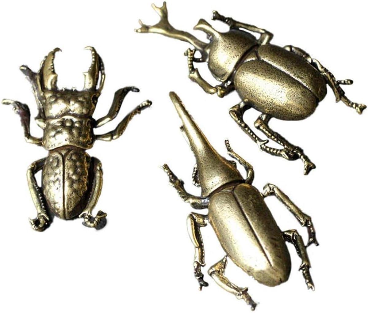 Koperen Kever Beeldjes - Insect Sculptuur Set - Desktop Decoratie - Milieuvriendelijke Materialen - 3 Stuks Set - Messing
