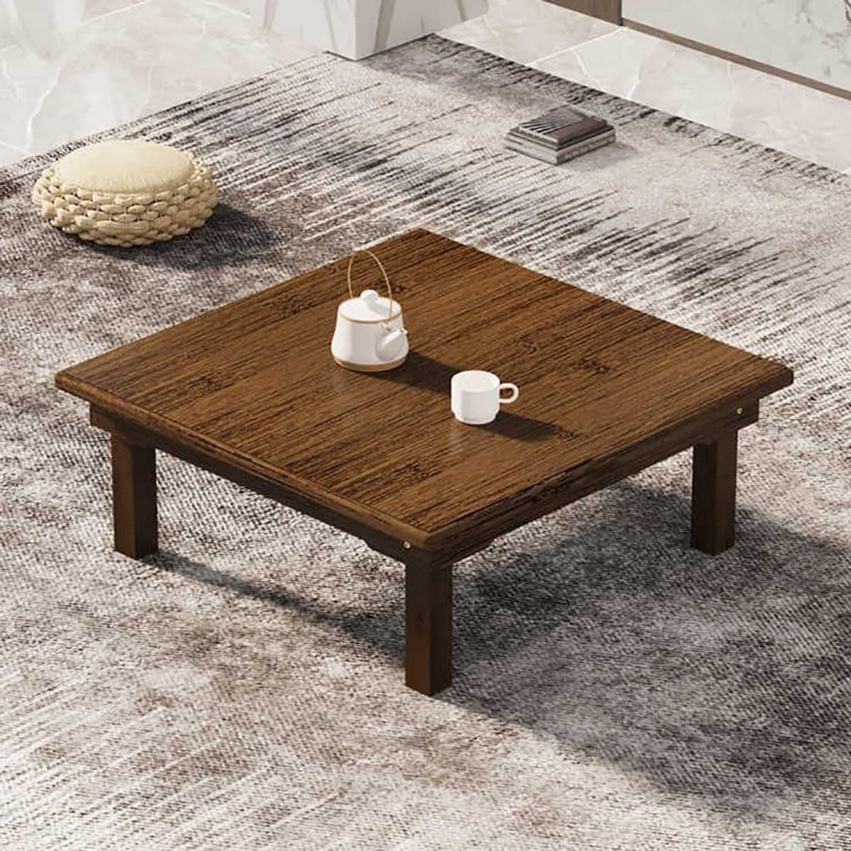 Vouwbare Bamboe Tafel - Lage Theetafel - Laptop Gebruik - Ruimtebesparend Ontwerp - 70x70x37cm - Natuurlijk Bamboe