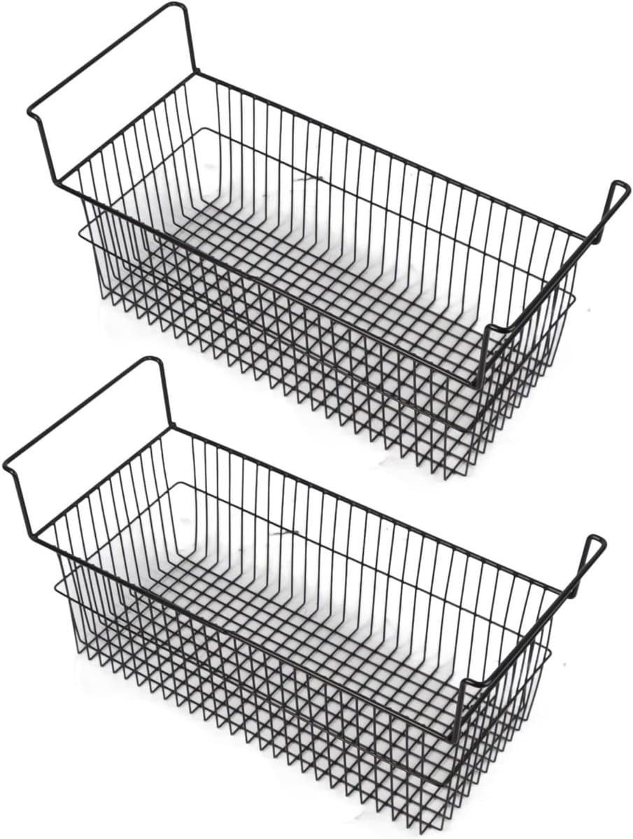 Diepvrieskist Organizer - Opbergbakken Metaaldraad - Voedsel Opslaan - Sterke PE-coating - L63cm X B27cm X H29cm - Zwart
