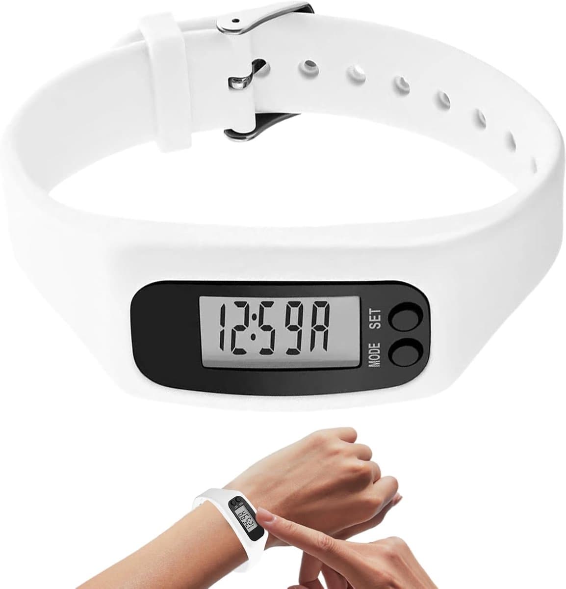 Stappenteller Horloge - Fitness Tracker - Activiteiten Monitoren - Geen Smartphone Nodig - 25 cm - Wit