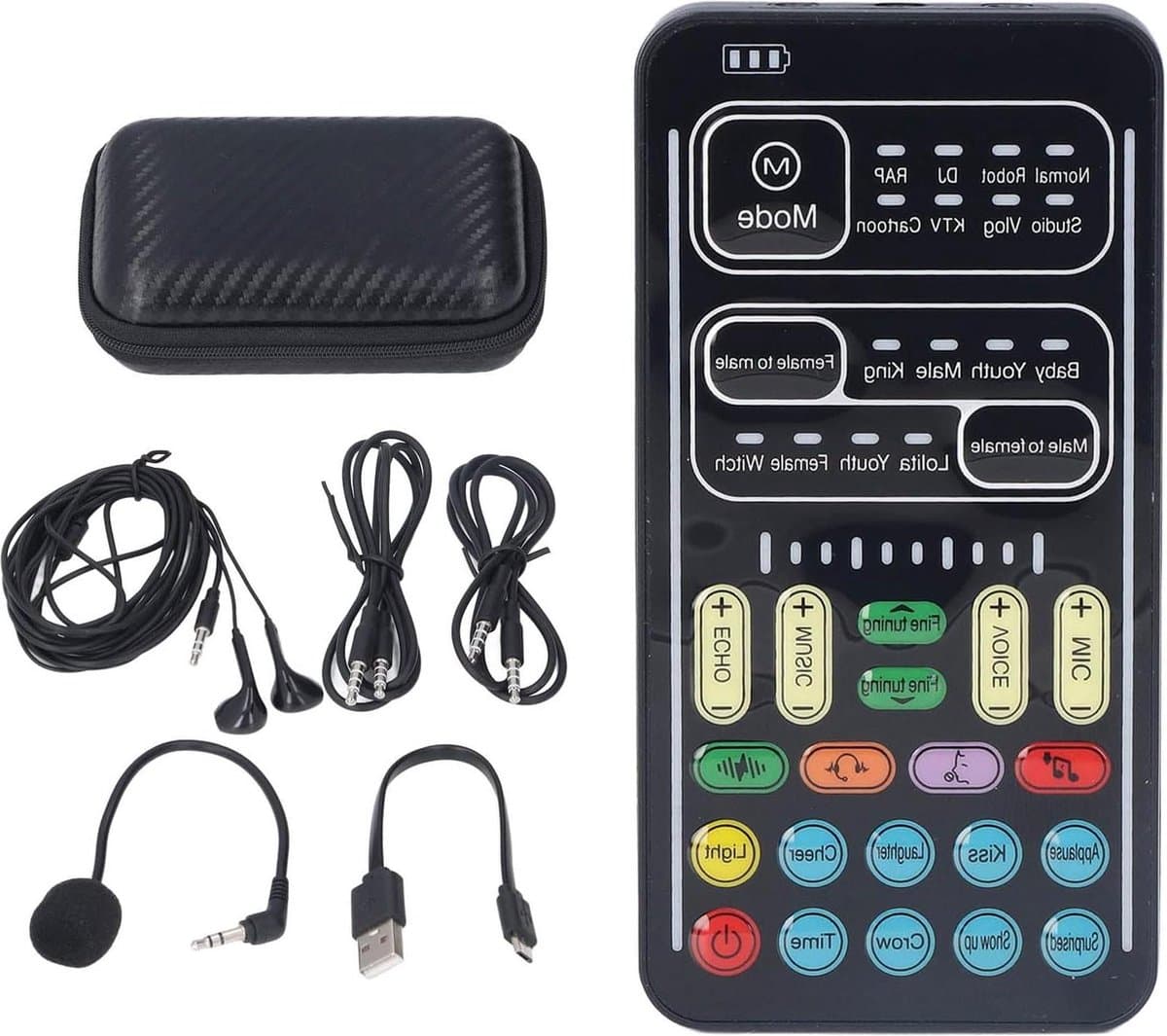 Voice Changer Gaming Live Geluidskaart - 8 Geluidseffecten - Voor Computers Telefoons Tablets - LED-licht .