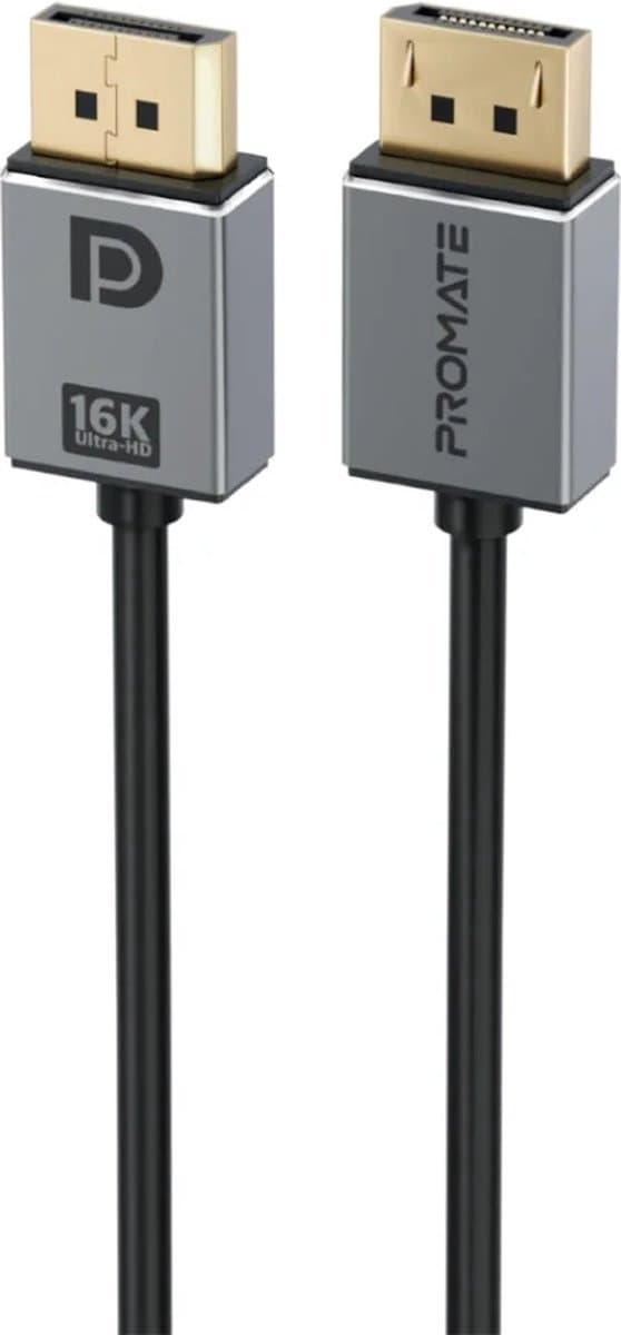 ProMate® DPLink-16K - 16K@60Hz DisplayPort 2.0 Kabel - 80Gbps Bandbreedte - Corrosiebestendig - Interferentievrij - Duurzaam - Voor High-Definition Beeld en Geluid - 2 Meter - Zwart