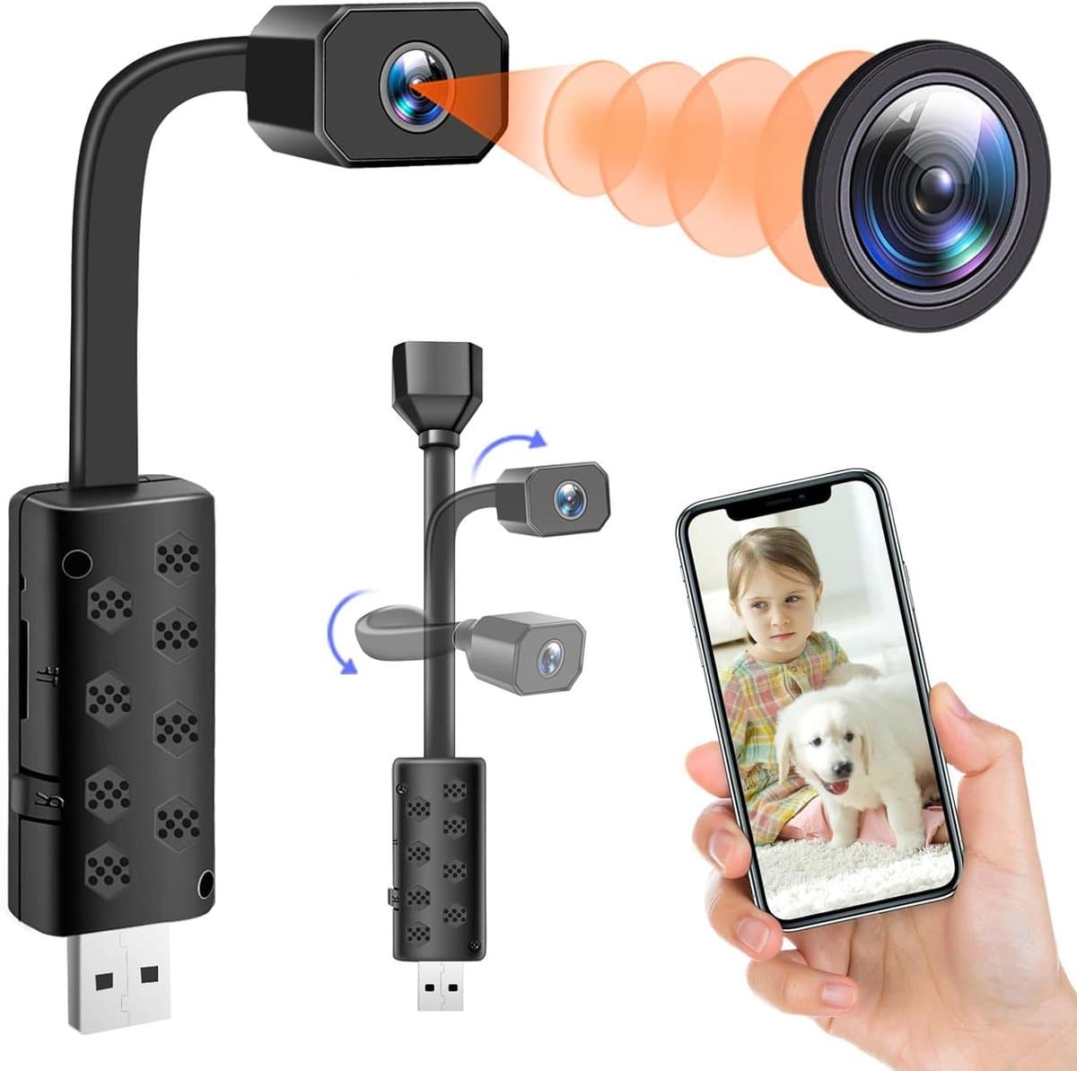 Verborgen microcamera wifi 4K UHD mini-spionagecamera met nachtzicht en bewegingsdetectiewaarschuwing