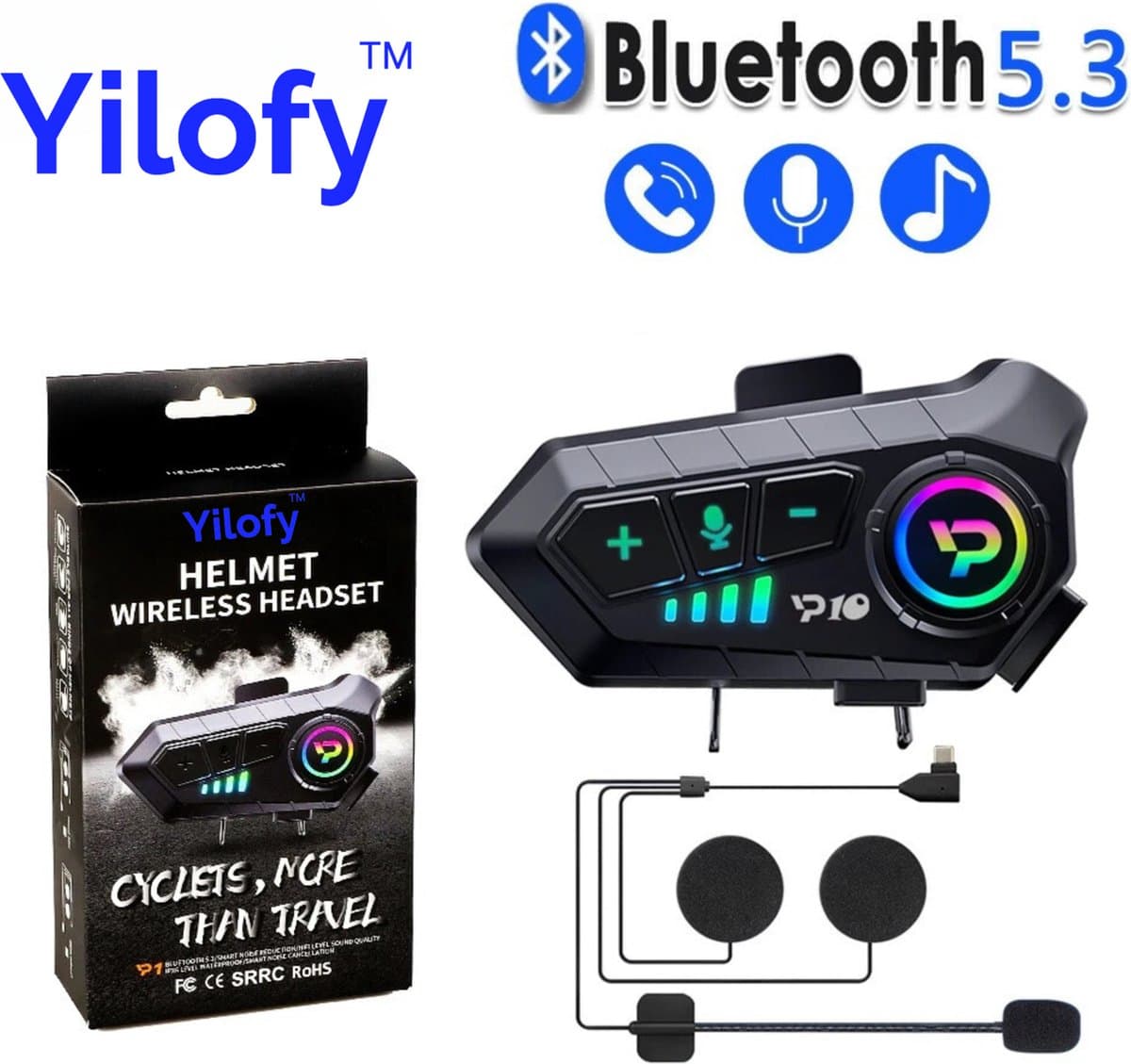 Yilofy Bluetooth 5.3 Luxe Universele Headset IPX6 Waterdicht Eenvoudig te Installeren Scherp Geluid Helm Zwart