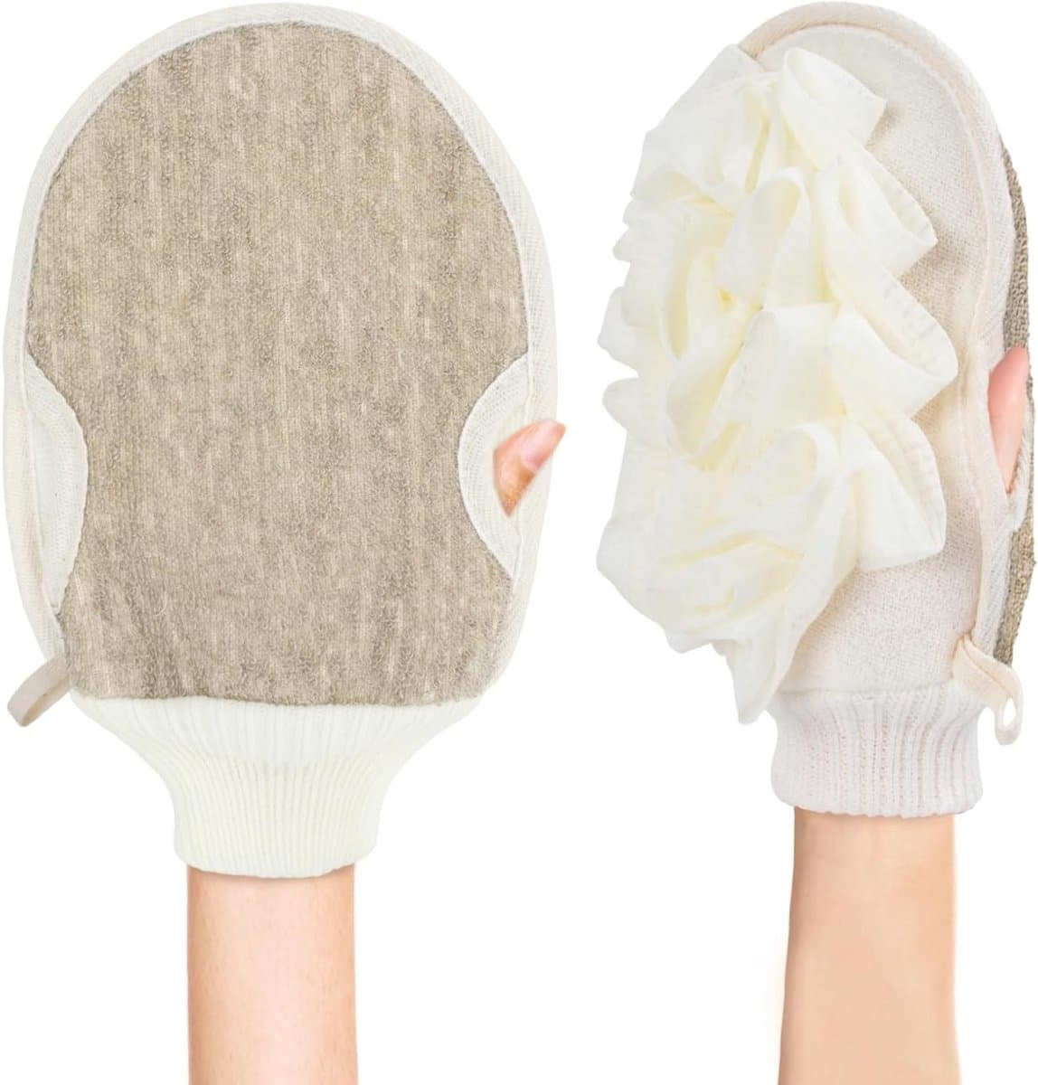 2-in-1 Exfoliërende Handschoenen voor Badkamer - Lichaamsscrub, Loofah en Douche Sponzen voor Huidverzorging en Reiniging