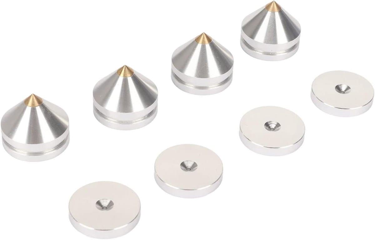 Luidspreker Isolatie Voeten - Schokabsorptie Pads - Audio Verbeteren - Aluminium Constructie - 4 Sets - Zilver