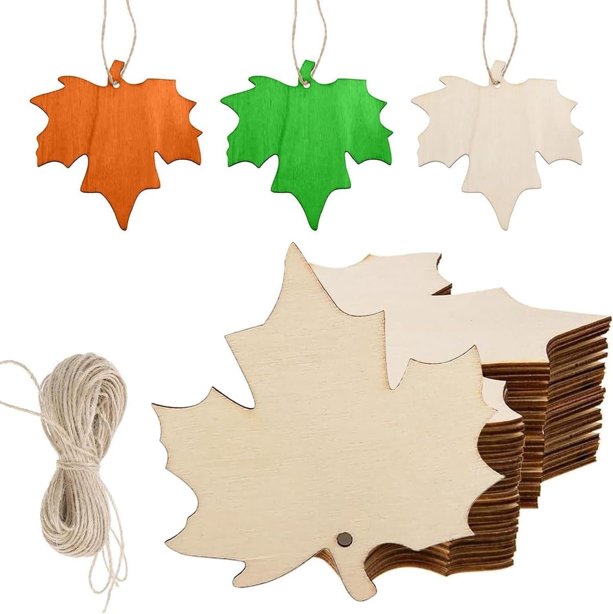 Houten hangers - Onbehandeld hout - Decoratie maken - Natuurlijke look - 10 stuks - Houtkleur