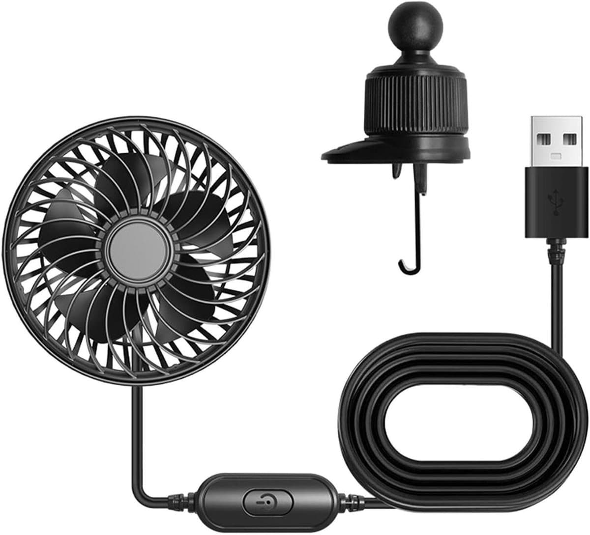 Draagbare Auto Ventilator - Auto Verfrisser - Snelle Cabinekoeling - Stille Motor - 11.8 x 11.8 x 7 cm - Zwart