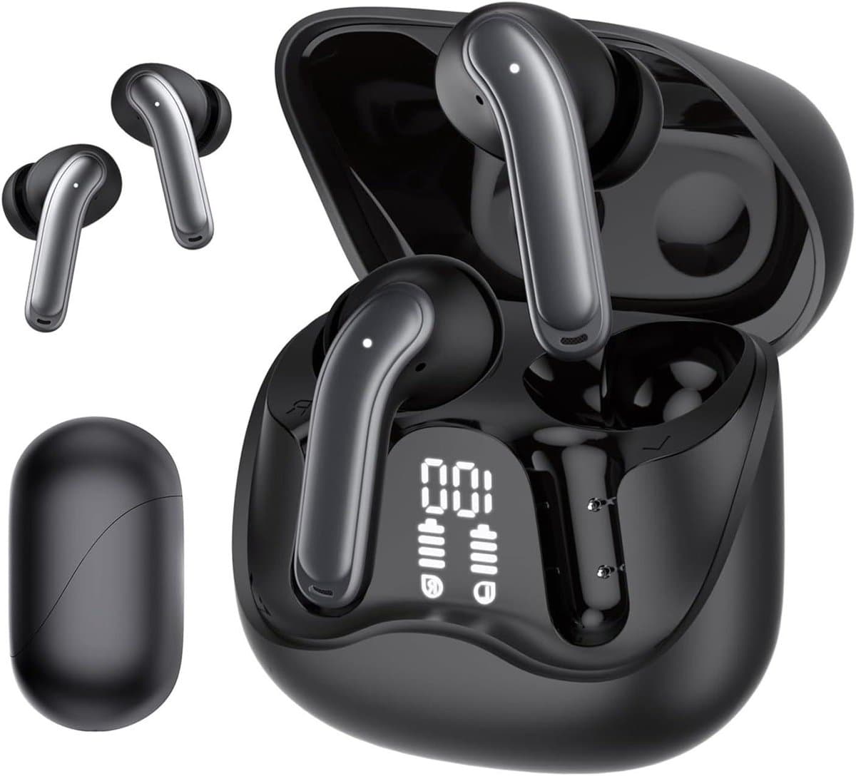 Draadloze Koptelefoon - Oordopjes Bluetooth - Muziek en Gesprekken - Hybride ANC ENC - 33u Batterij - Zwart