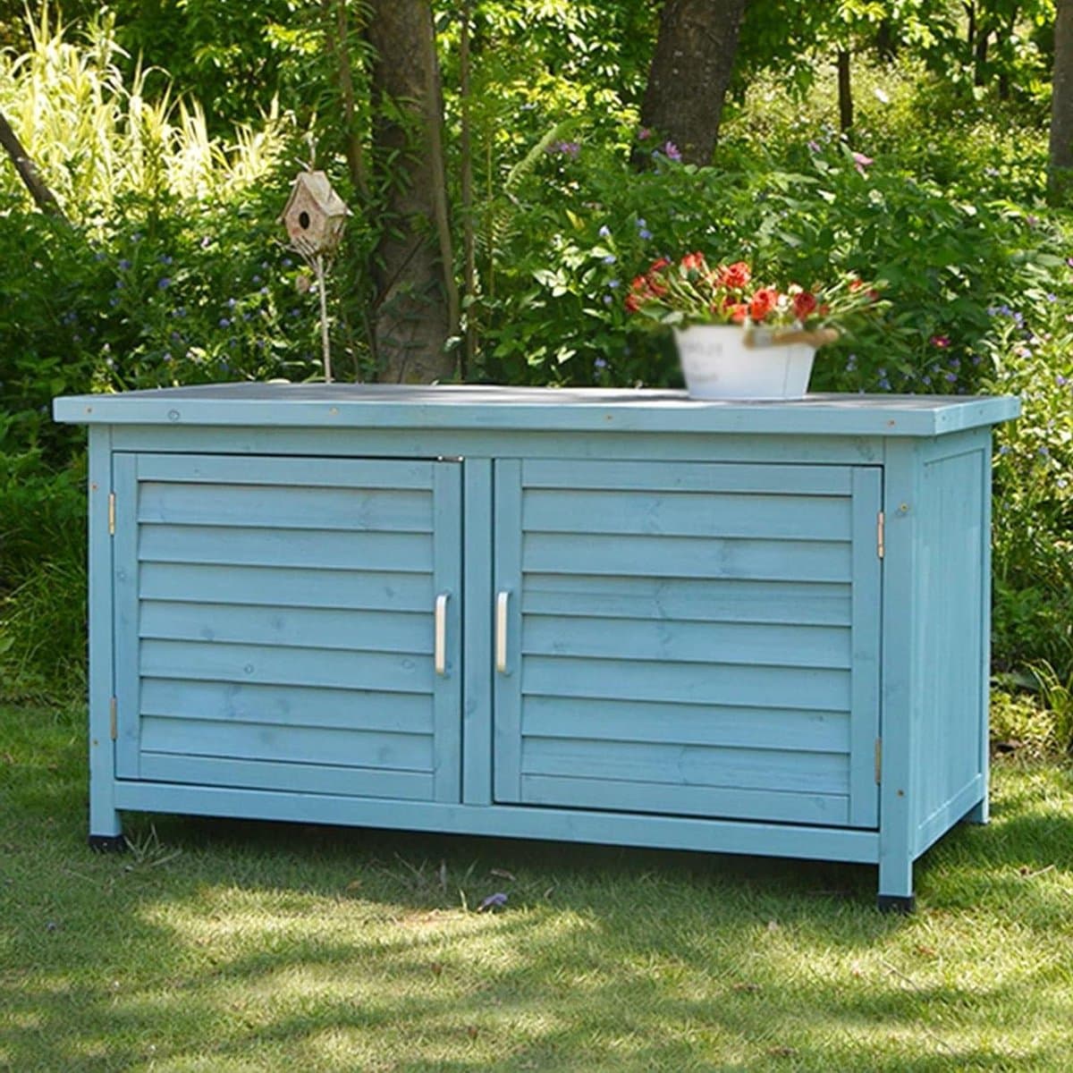 Tuin Opbergbox - Terras Kist - Buiten Spullen Opbergen - Dubbele Deur Sluiterontwerp - 110x55x57.5 cm - Blauw