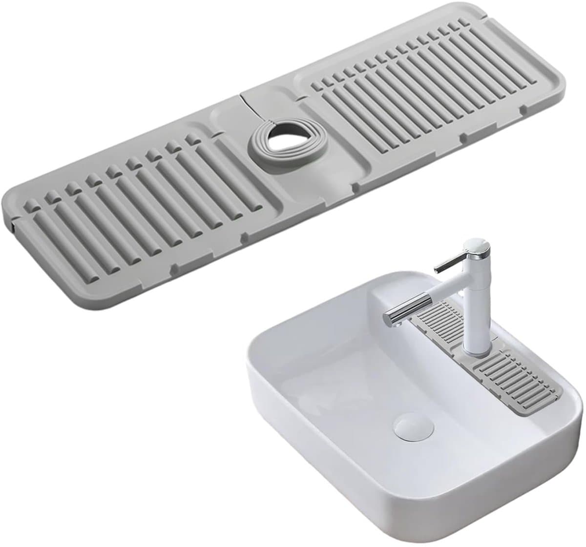 Dailygoody - Kraansproeipad - Siliconen spoelbak-absorptiemat - Duurzaam en herbruikbaar - Grijs - Keuken en badkamer - Praktisch en veelzijdig - 44,5...