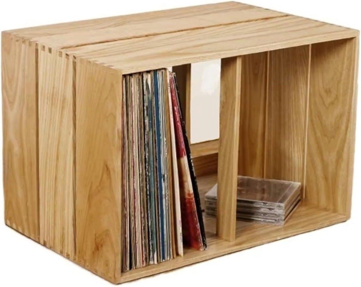 Platenhouder Hout - Vinyl Opbergkast - Muziek Collectie - Stapelbaar Ontwerp - 50 x 34 x 34 cm - Natuurlijk