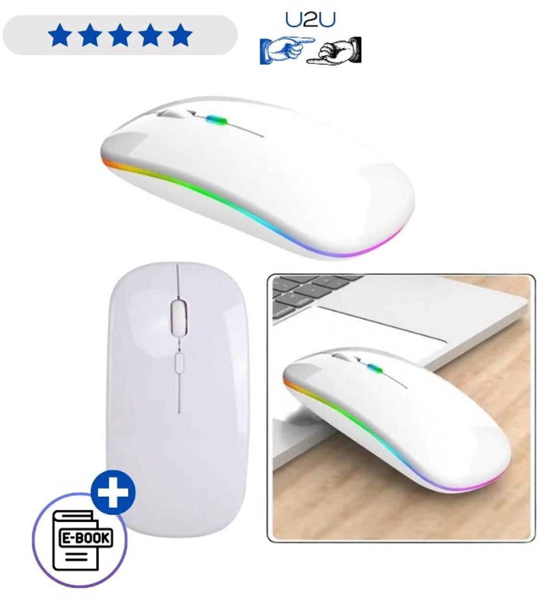 Draadloze Ergonomische Muis Stil 2.4 GHz 10m Bereik Oplaadbaar Met Instelbare DPI 800 1200 1600 Wit Voor Windows Mac Android En iPadOS Comfortabele Wireless Mouse Met Ebook