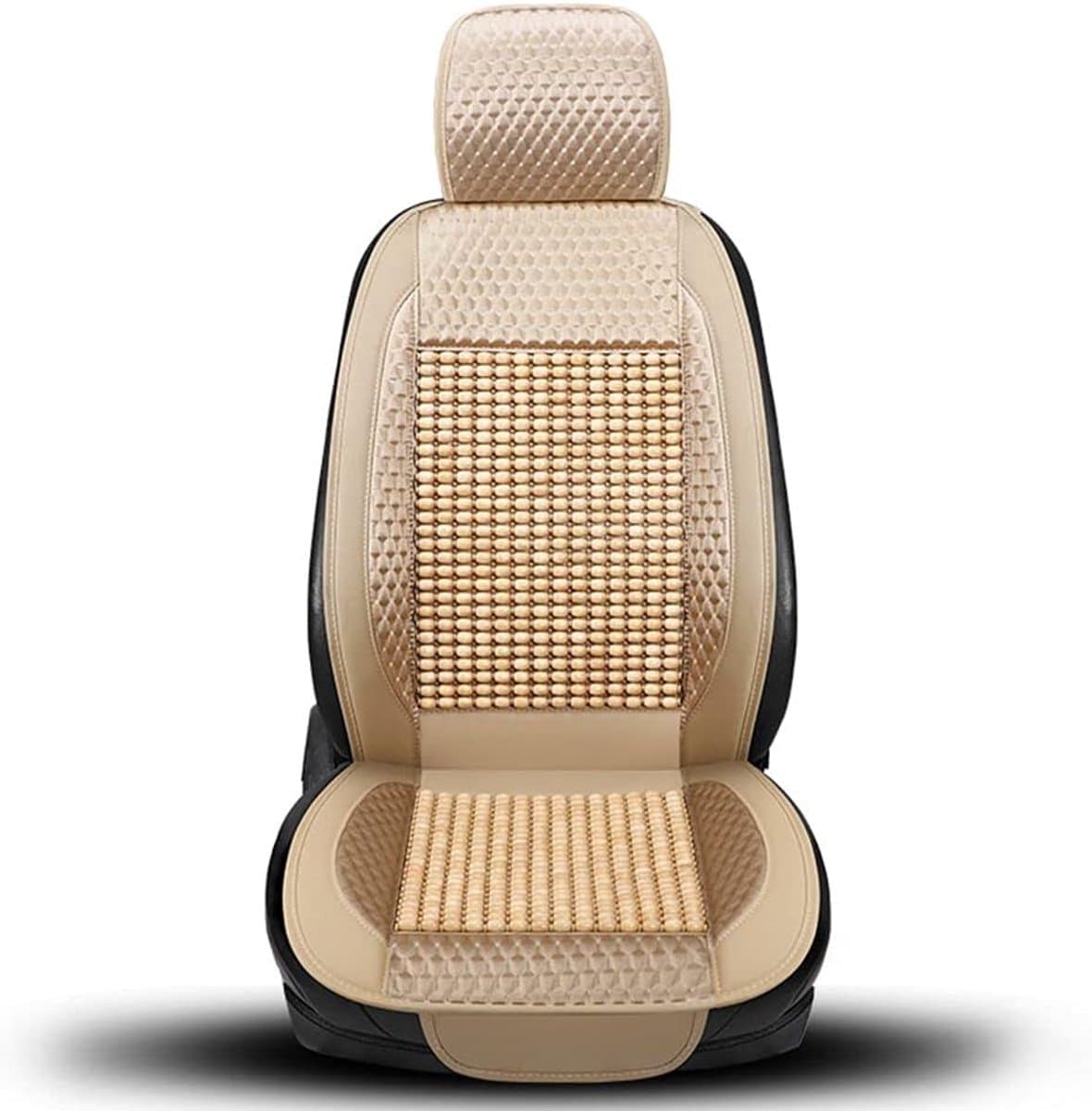 Houten kralen autostoelbekleding kussen, koelen en ademen, autoparels bestuurdersstoel massagekussen voor rugpijn (citroen-chiffon)