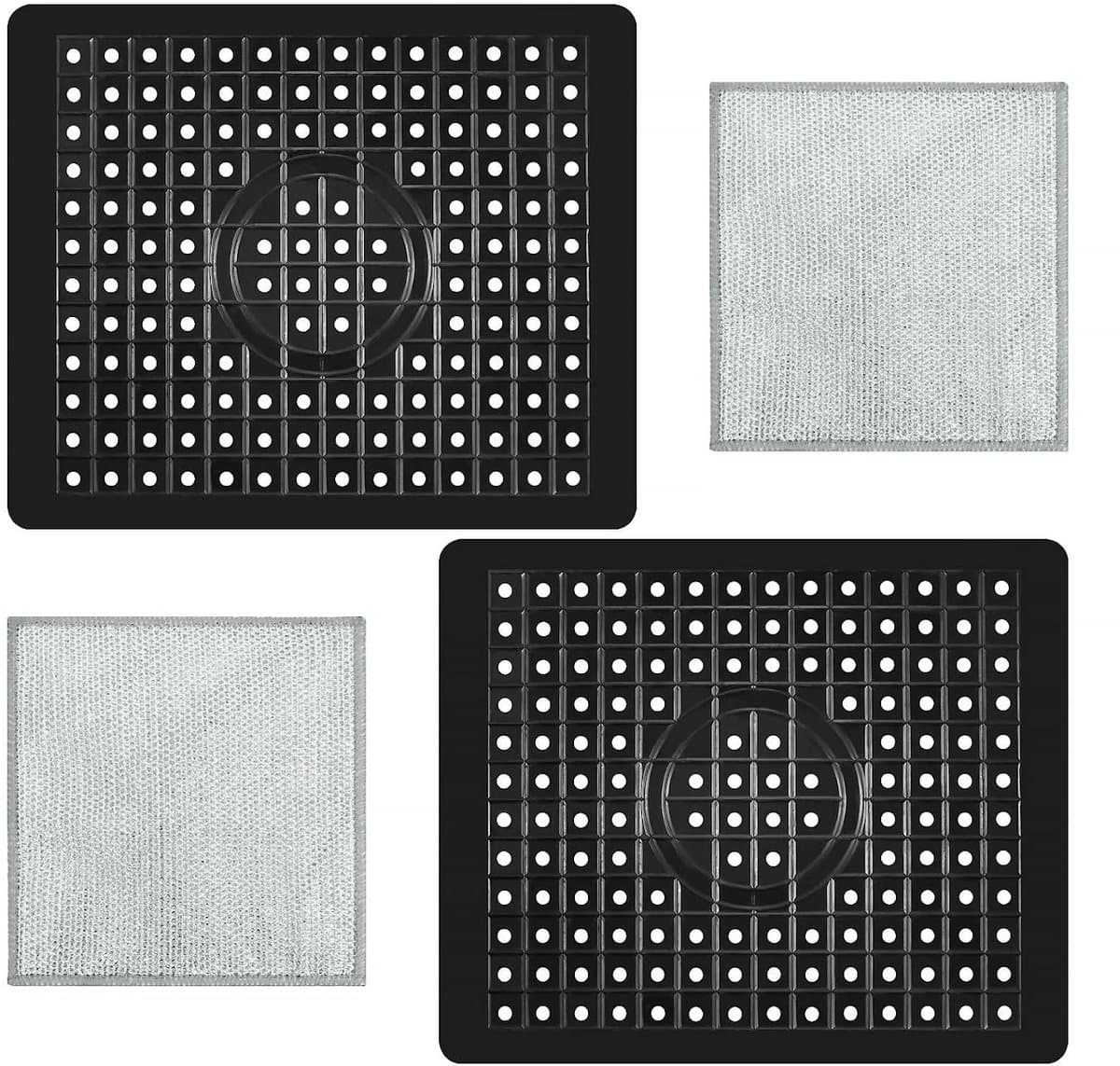 Gootsteenmat - Gootsteenmatten - Hittebestendig Rubber Met Convex-Concaaf Reliëf - 2 Stuks - Keuken En Badkamer Zwart
