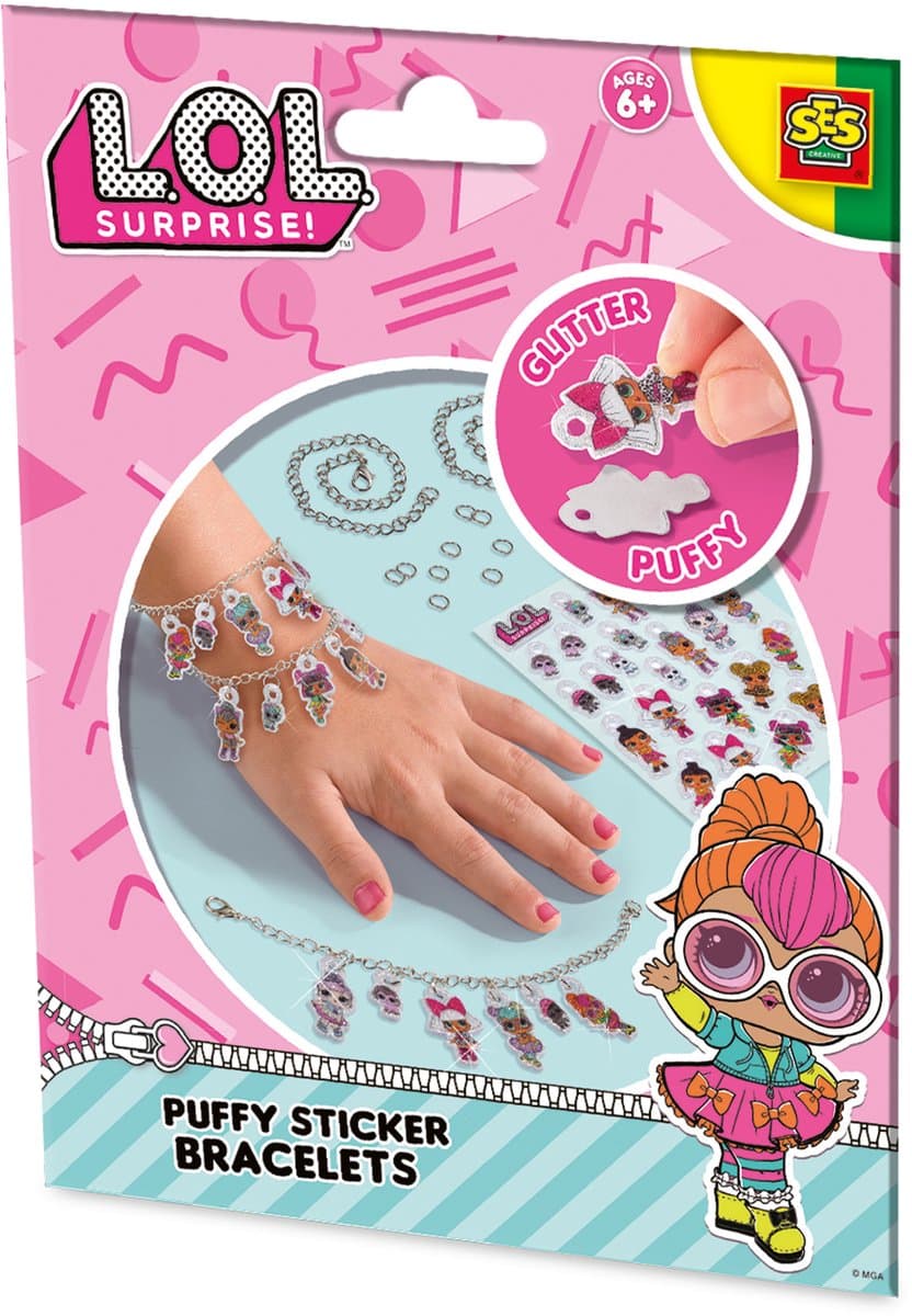 SES Creative - L.O.L. - Puffy Sticker Armbanden - Knutselen Meisjes - 2 Armbandjes - Vanaf 6 jaar