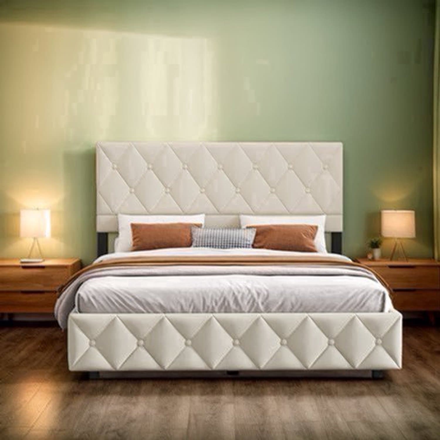 Boxspring Bedframe – Boxspring Bed – Bedframe Met Opbergruimte – Bed Met Hydraulisch Systeem – Bed Voor 2 Personen – Beige 140x200 cm – Hydraulische Lift – Velvet Hoofdbord Met Knopen