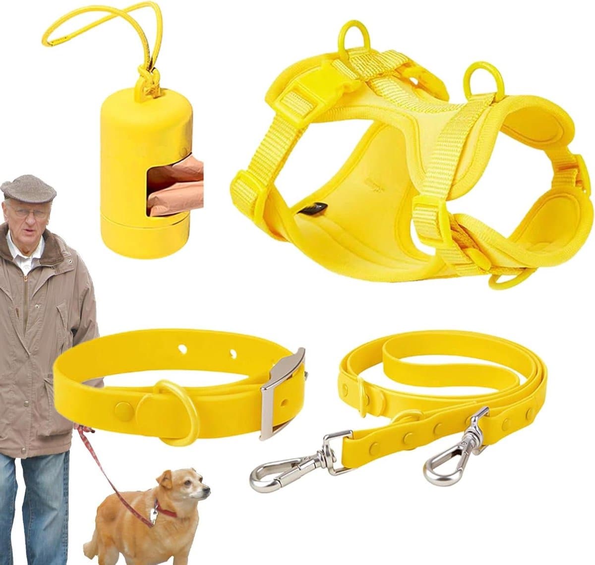 Hondentuigje Set - Harnas Hond - Dagelijkse Wandelingen - Modieus Elegant Design - Verstelbaar - Geel