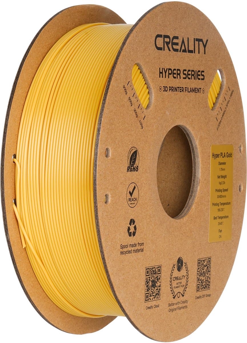 Creality Hyper PLA Goud 1 kg, hogesnelheid 30-600 mm/s, dimensionele nauwkeurigheid +/-0,02 mm, compatibel met de meeste FDM 3D-printers, 1 kg (2,2 lbs) spoel