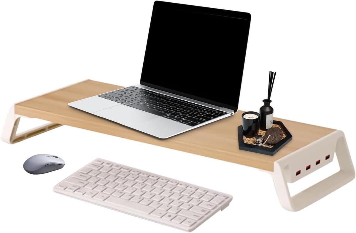 Monitor Verhoger - Bureau Organizer - Werkplek Organiseren - Met 4 USB Poorten - 50 x 20 x 7.5 cm