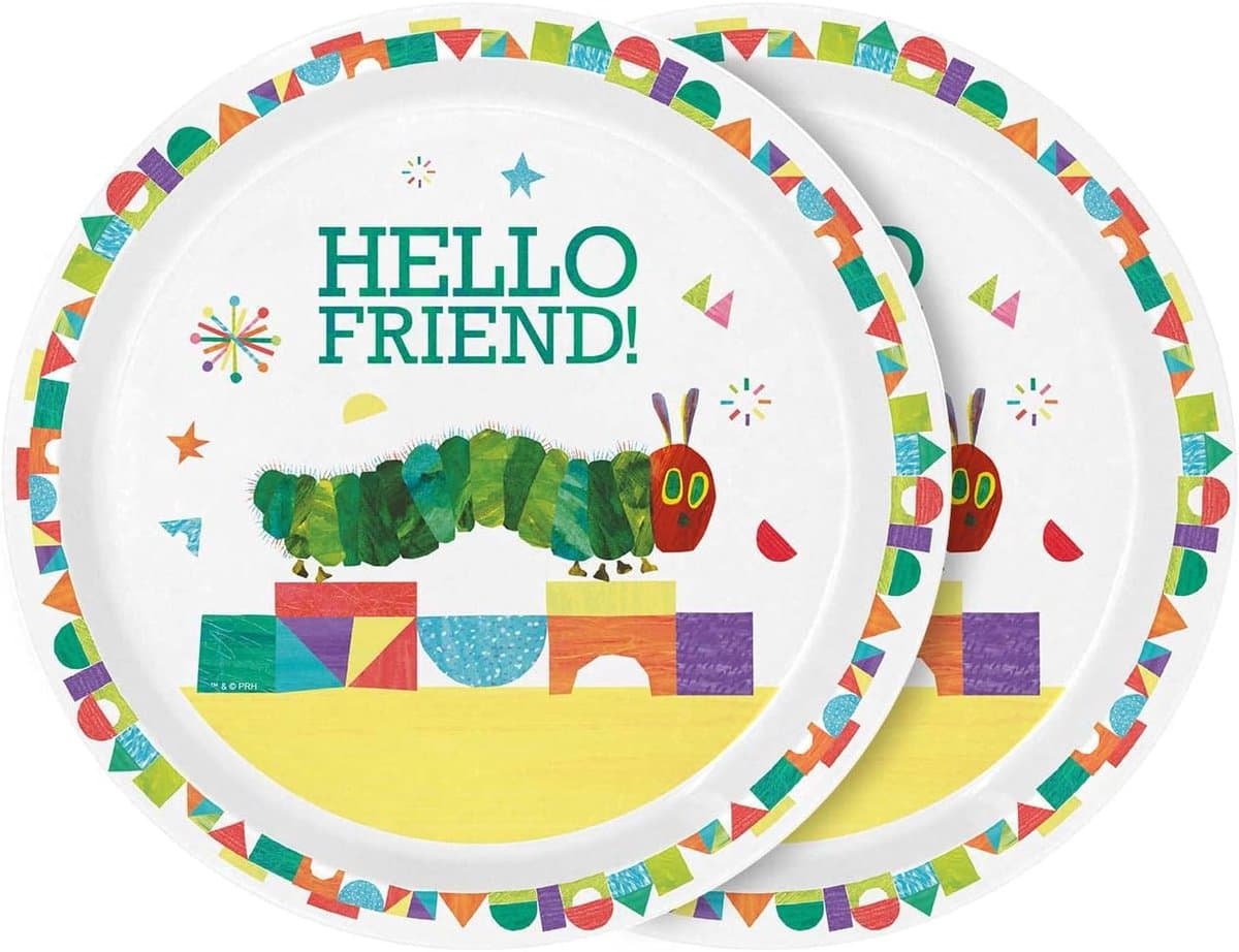 SnelShoppen - Set van 2 Kinderborden met Rupsmotief, PP, 21,5 cm, Groen, Vaatwasbestendig en Magnetronbestendig, Perfect voor Kinderen en Gezellige Ma