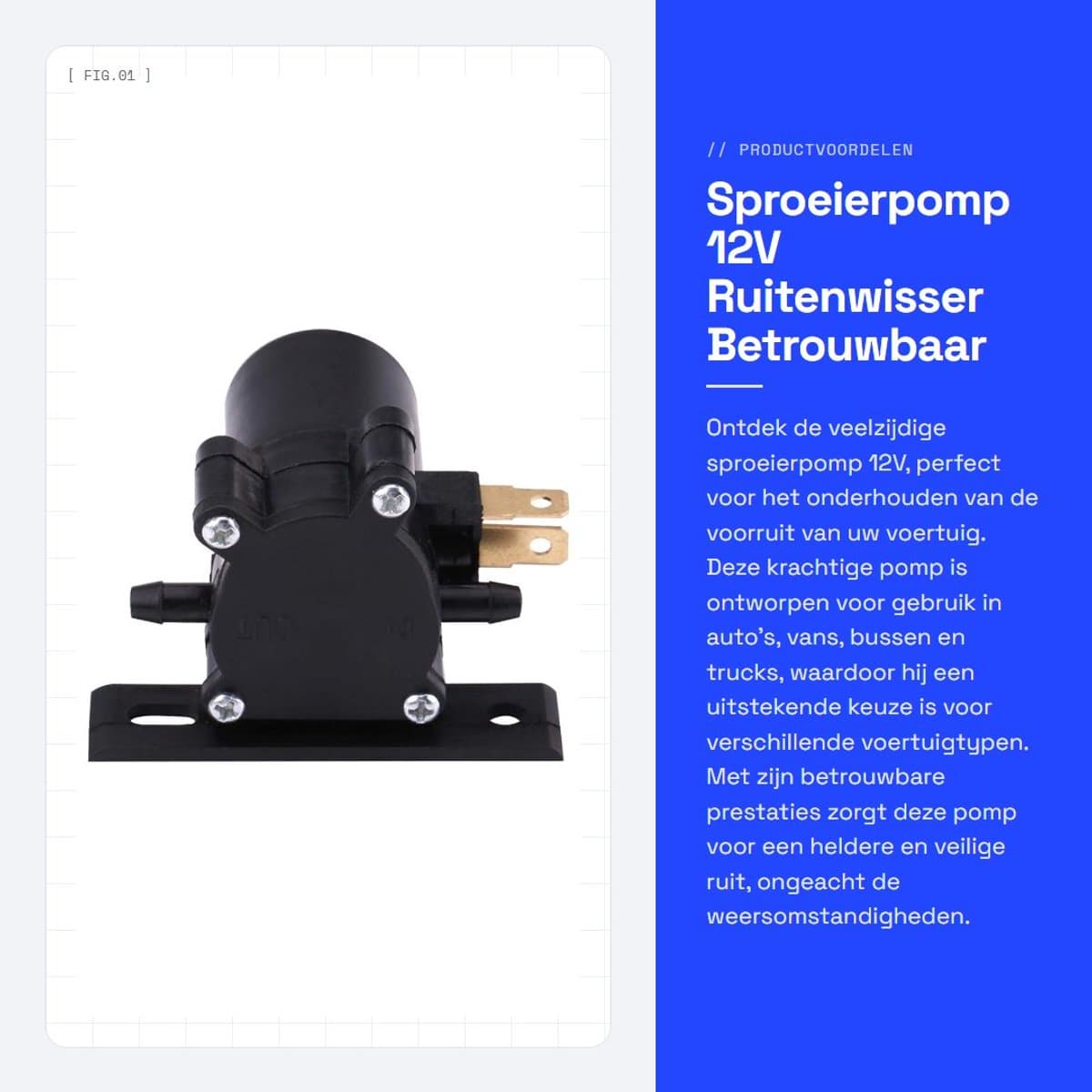 Dailygoods- Sproeierpomp 12V - Universele Sproeierpomp - Motoraccessoire - Voorruit Ruitenwisser - Geschikt voor Auto/Bus/Vrachtwagen - Kwalitatief Hoogwaardig - Ruitenwisserpomp