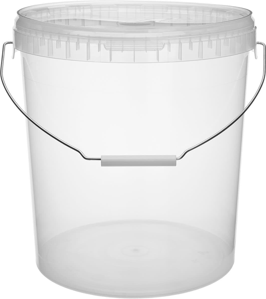 50x stuks - 30L met Metalen Handvat - Garronda Emmer Met Deksel - Verpakkingsemmer - Emmertje - Rond - Transparant GD-PL-BIS-Tra